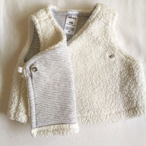 carter's kimono style sherpa vest with striped lining newborn baby girl - Picture 3 of 6